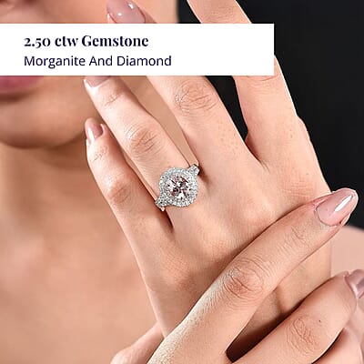 Certified & Appraised Luxoro AAA Palmeiras Pink Morganite and G-H I2 Diamond 2.50 ctw Double Halo Ring in 14K Rose Gold (Size 12.0) 4.41 Grams