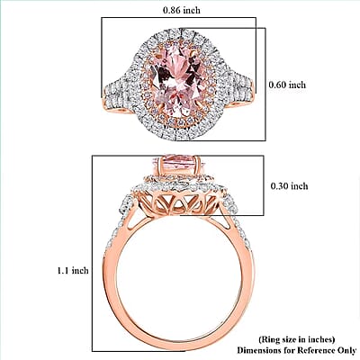 Certified & Appraised Luxoro AAA Palmeiras Pink Morganite and G-H I2 Diamond 2.50 ctw Double Halo Ring in 14K Rose Gold (Size 12.0) 4.41 Grams