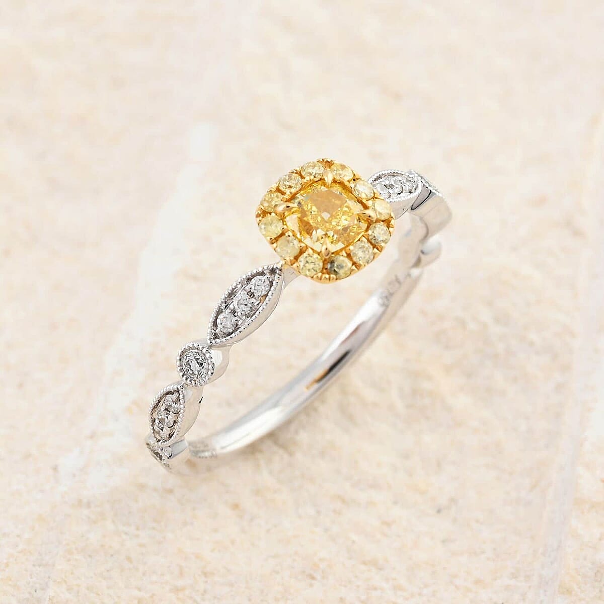 Modani Natural Yellow and White Diamond 0.50 ctw Ring in 18K White and Yellow Gold (Size 5.5) (Del. in 10-15 Days) image number 1