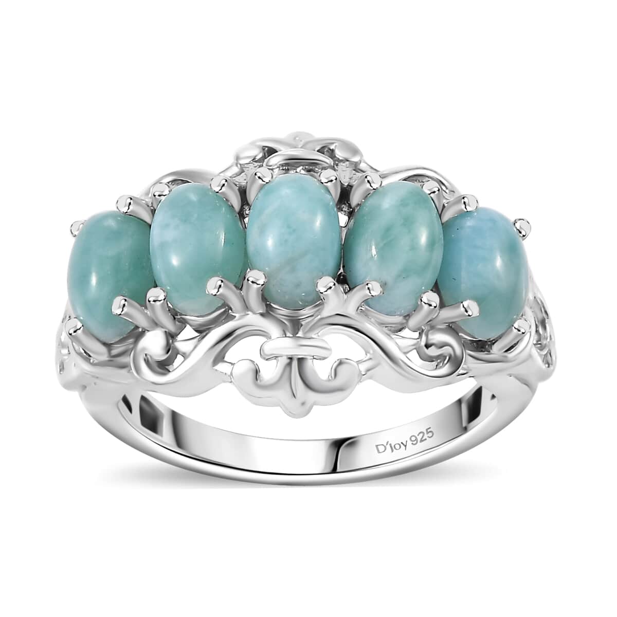 Natural Green Larimar and Blue Apatite 3.10 ctw Ocean Cascade Ring in Rhodium Over Sterling Silver (Size 10.0) image number 0