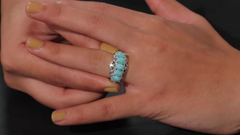 Natural Green Larimar and Blue Apatite 3.10 ctw Ocean Cascade Ring in Rhodium Over Sterling Silver