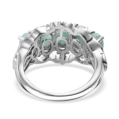 D'Joy Natural Green Larimar and Blue Apatite 3.10 ctw Ocean Cascade Ring in Rhodium Over Sterling Silver (Size 10.0)