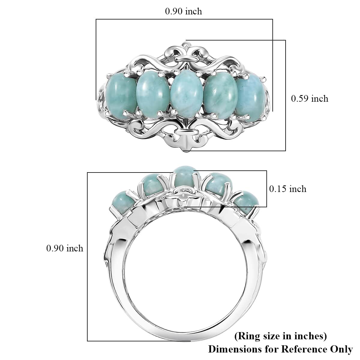 Natural Green Larimar and Blue Apatite 3.10 ctw Ocean Cascade Ring in Rhodium Over Sterling Silver (Size 10.0) image number 5