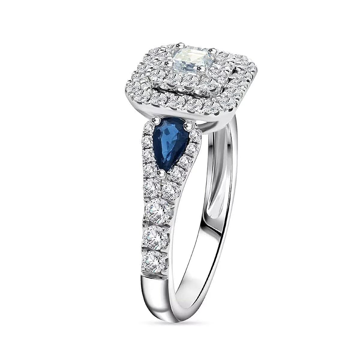  Modani White Diamond and AAAA Blue Sapphire 1.50 ctw Ring in 950 Platinum (Size 7.5) 5.80 Grams image number 7