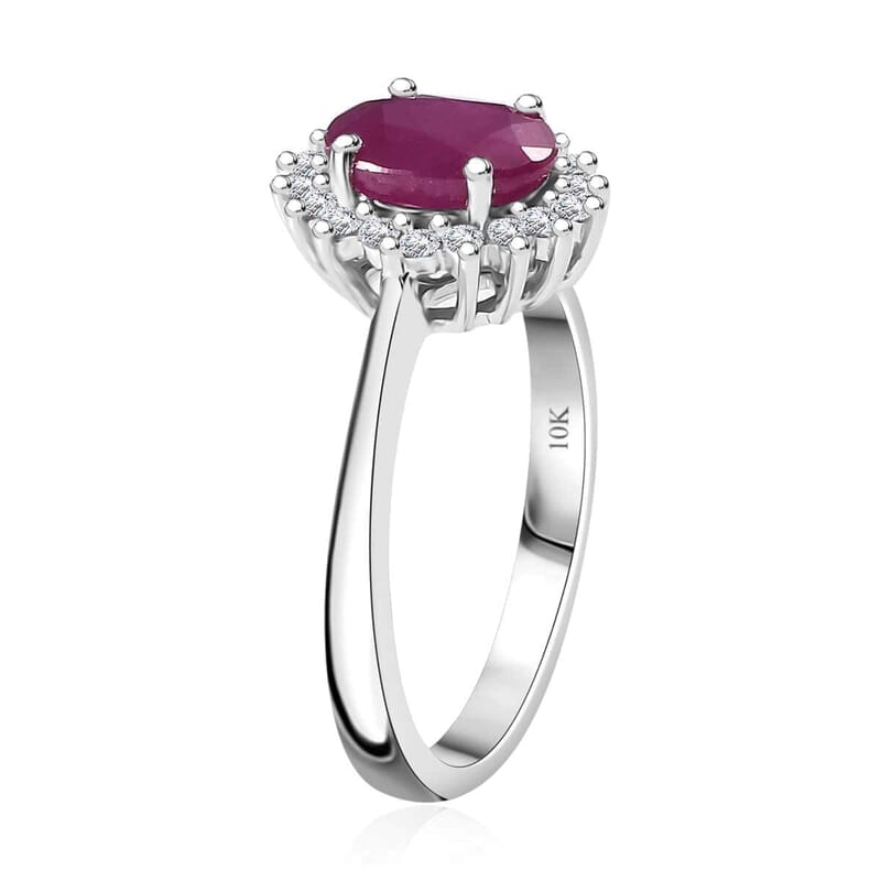 AAA Royal Ruby and G-H I2 Diamond 1.75 ctw Ring in 10K White Gold (Size 11.5)