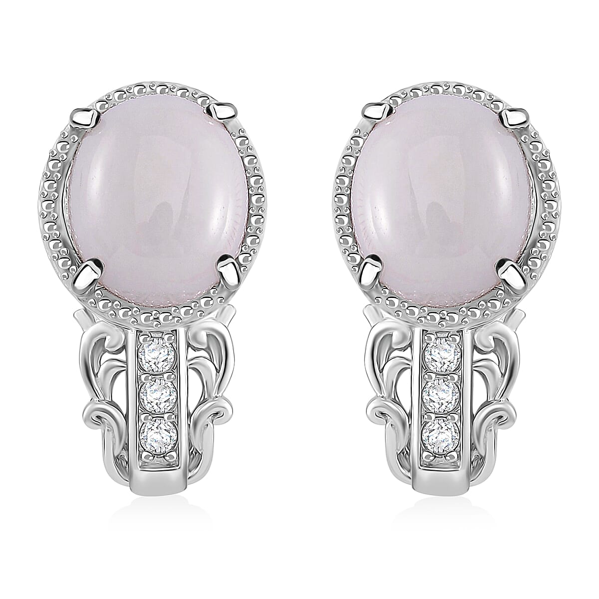 Natural Jade and Moissanite 12.20 ctw Earrings in Rhodium Over Sterling Silver