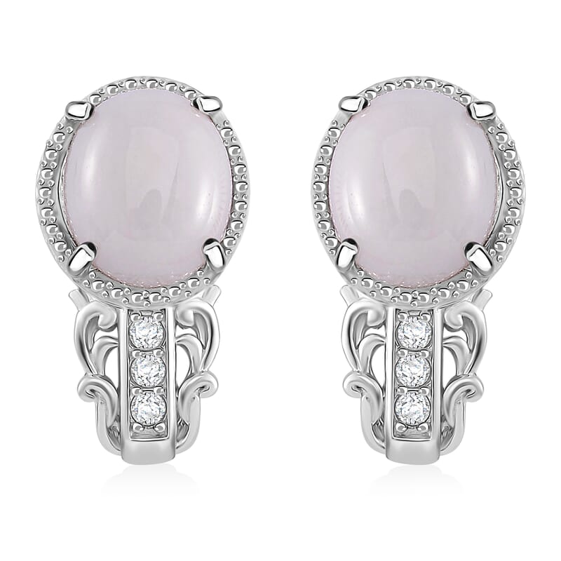 Natural Jade and Moissanite 12.20 ctw Earrings in Rhodium Over Sterling Silver
