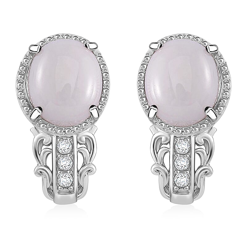 Natural Jade and Moissanite 12.20 ctw Earrings in Rhodium Over Sterling Silver