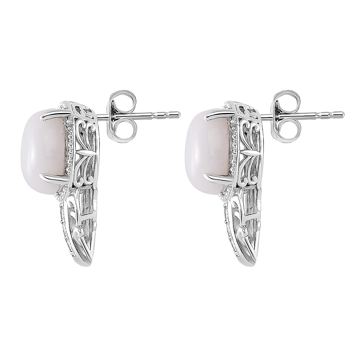 Natural Jade and Moissanite 12.20 ctw Earrings in Rhodium Over Sterling Silver