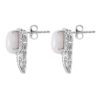 Natural Jade and Moissanite 12.20 ctw Earrings in Rhodium Over Sterling Silver
