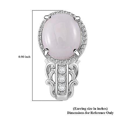 Natural Jade and Moissanite 12.20 ctw Earrings in Rhodium Over Sterling Silver