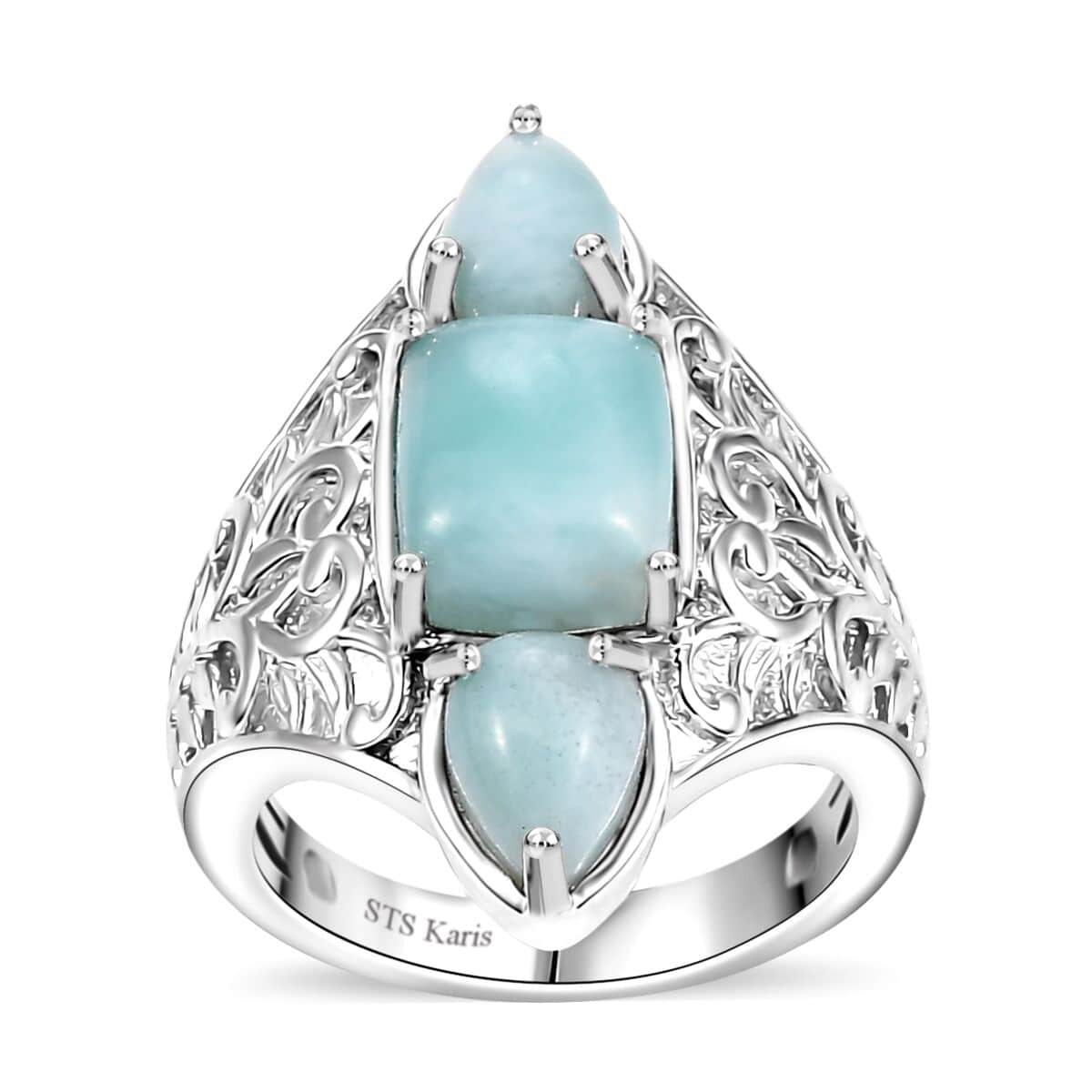 Karis Natural Green Larimar 4.50 ctw 3 Stone Ring in Platinum Bond (Size 10.0) image number 0