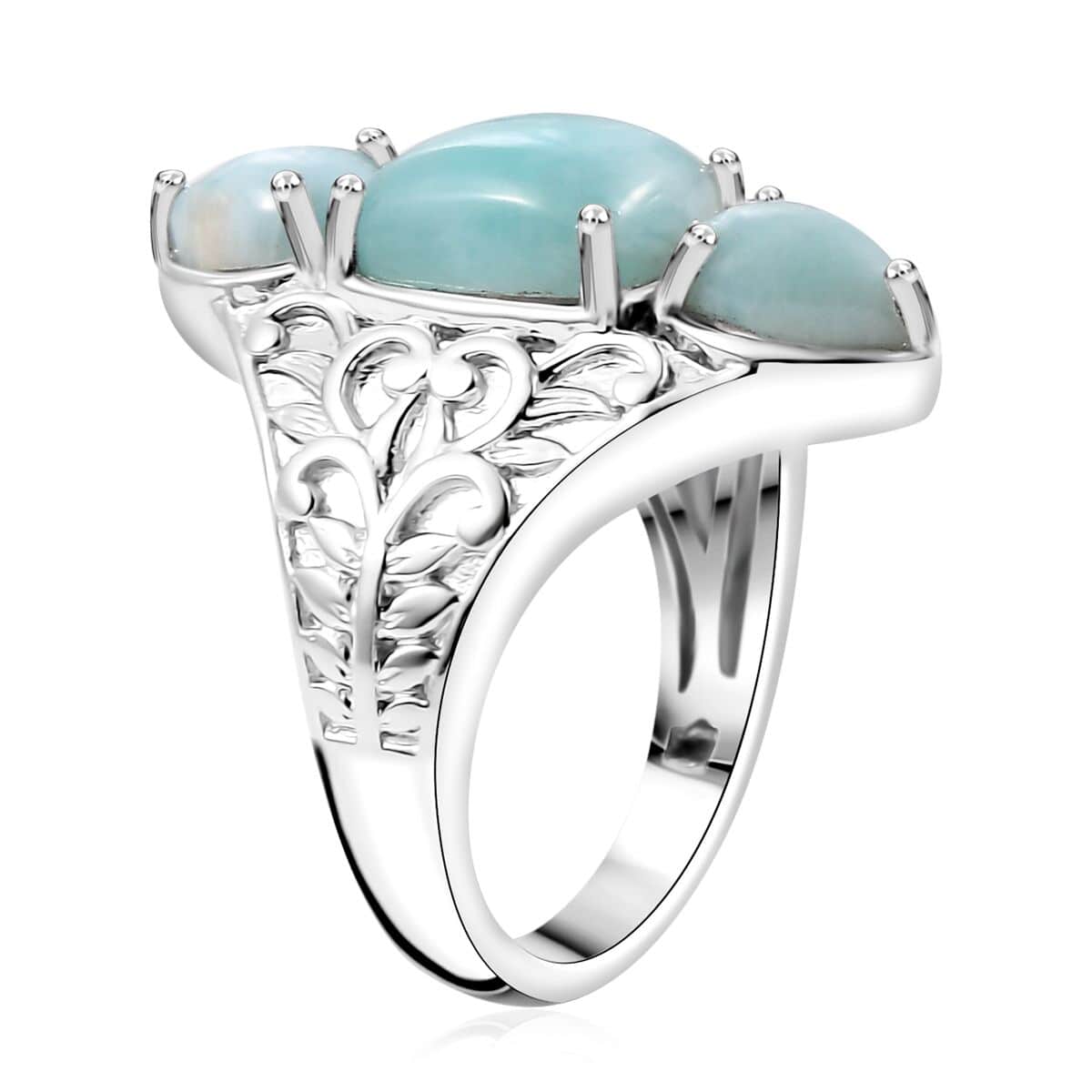 Karis Natural Green Larimar 4.50 ctw 3 Stone Ring in Platinum Bond (Size 10.0) image number 3