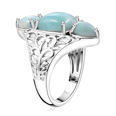 Karis Natural Green Larimar 4.50 ctw 3 Stone Ring in Platinum Bond (Size 10.0)
