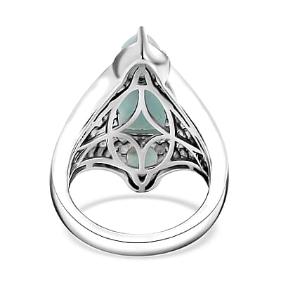 Karis Natural Green Larimar 4.50 ctw 3 Stone Ring in Platinum Bond (Size 10.0)