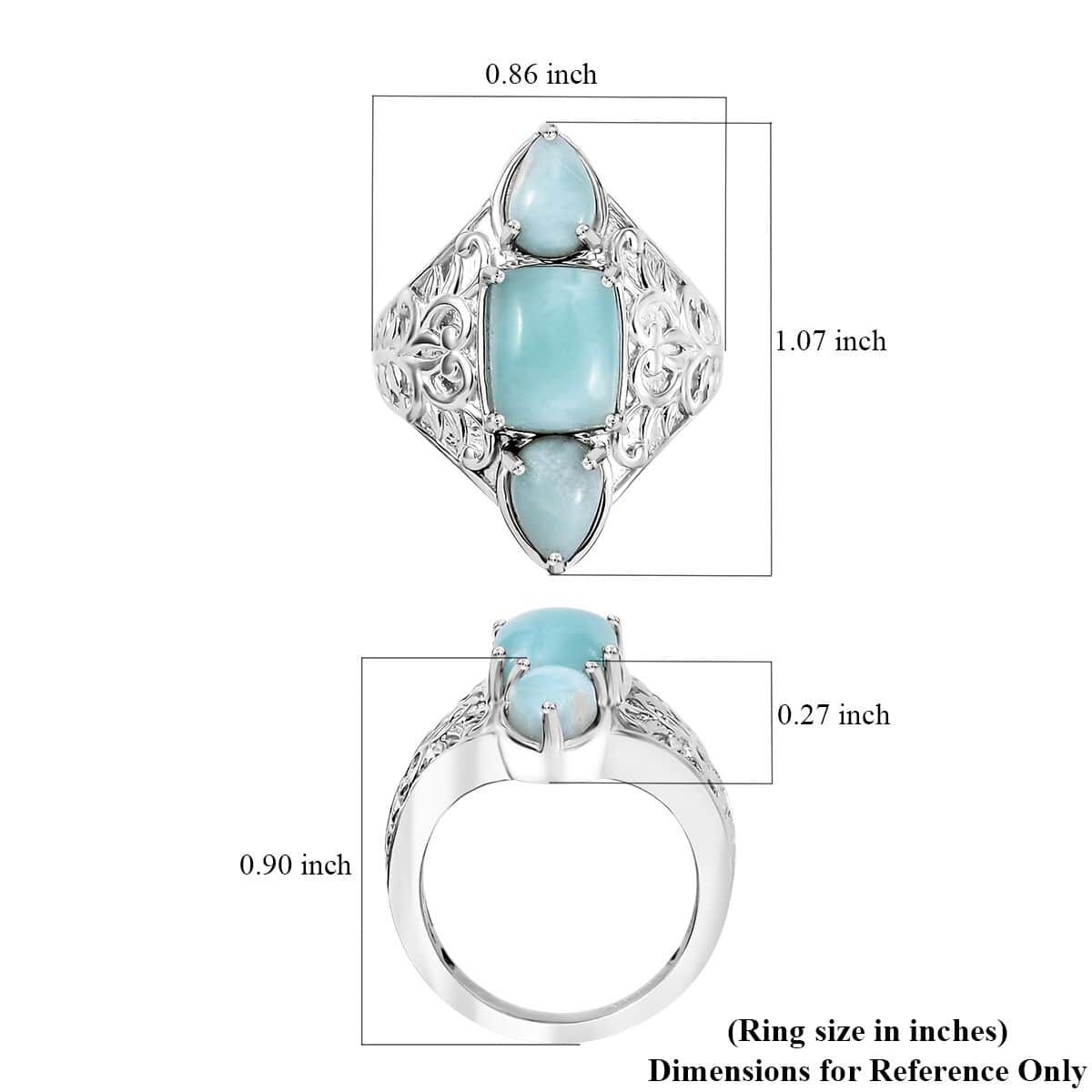 Karis Natural Green Larimar 4.50 ctw 3 Stone Ring in Platinum Bond (Size 10.0) image number 5