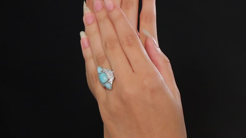 Karis Natural Green Larimar 3 Stone Ring in Platinum Bond (Size 10.0) 4.50 ctw
