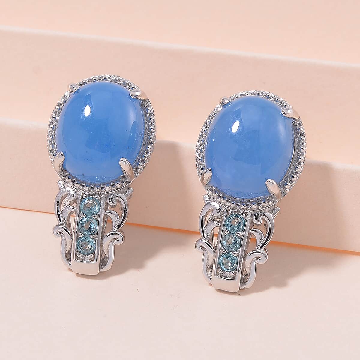 Blue Jade (D) and Apatite 12.70 ctw Earrings in Rhodium Over Sterling Silver image number 1