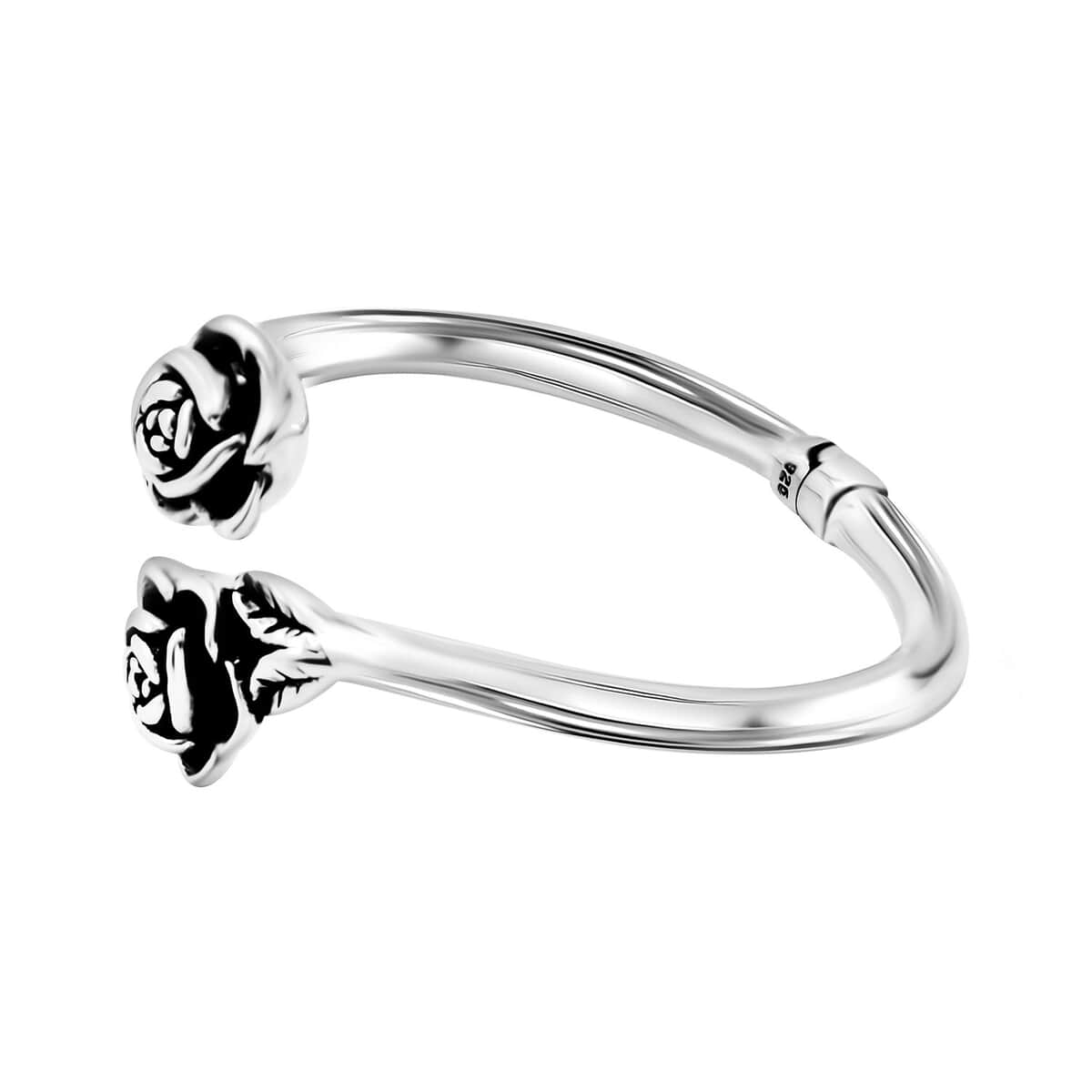 Openable Floral Carved Bangle Bracelet in Sterling Silver (7.25 In) 13 Grams image number 3