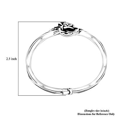 Openable Floral Carved Bangle Bracelet in Sterling Silver (7.25 In) 13 Grams