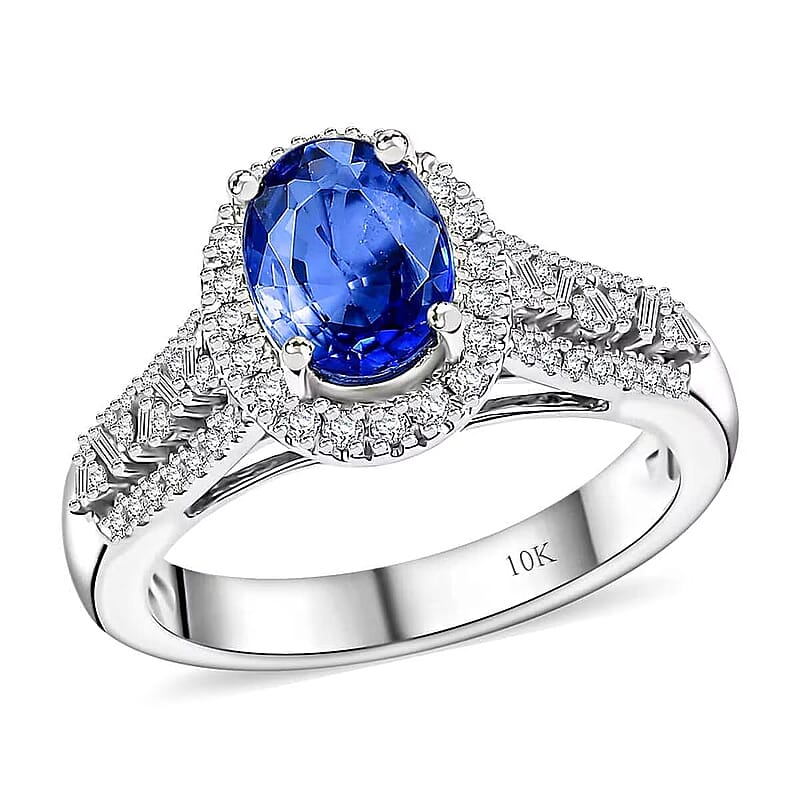 Luxoro Premium Ceylon Blue Sapphire and G-H I2 Diamond 2.00 ctw Modern Minimalist Ring in 10K White Gold (Size 11.0)