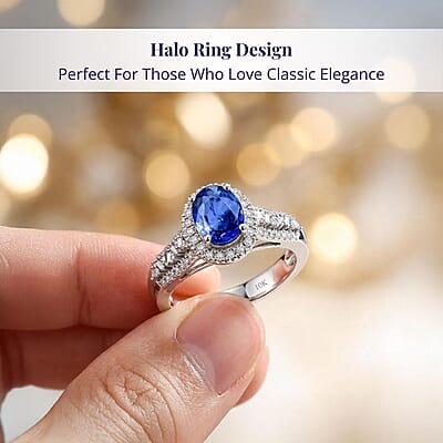 Luxoro Premium Ceylon Blue Sapphire and G-H I2 Diamond 2.00 ctw Modern Minimalist Ring in 10K White Gold (Size 11.0)
