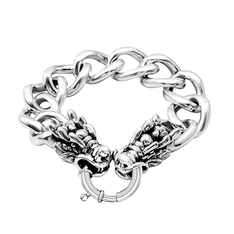Sterling Silver Dragon Head and Curb Bracelet (6.50 In) 17.14 Grams