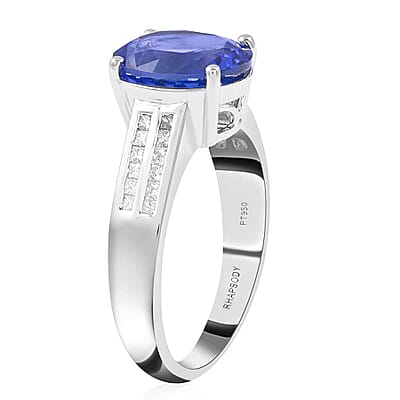 Certified & Appraised Rhapsody AAAA Tanzanite and E-F VS Diamond 4.20 ctw Ring in 950 Platinum (Size 5.0) 7.65 Grams