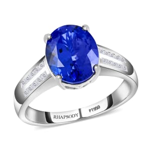 Certified & Appraised Rhapsody AAAA Tanzanite and E-F VS Diamond 4.20 ctw Ring in 950 Platinum (Size 9.5) 7.65 Grams