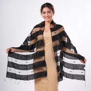 Closeout Black Silk and Modal Blend Natural Floating Stripe Scarf