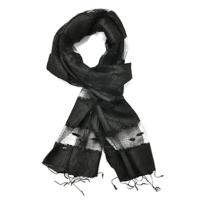 Closeout Black Silk and Modal Blend Natural Floating Stripe Scarf