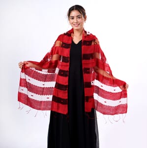 Closeout Red Silk and Modal Blend Natural Floating Stripe Scarf