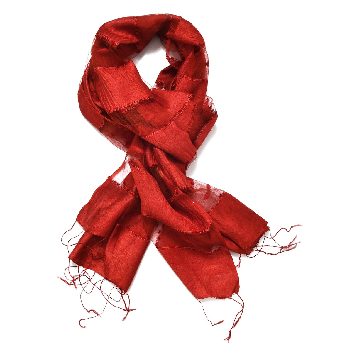 Closeout Red Silk and Modal Blend Natural Floating Stripe Scarf image number 3