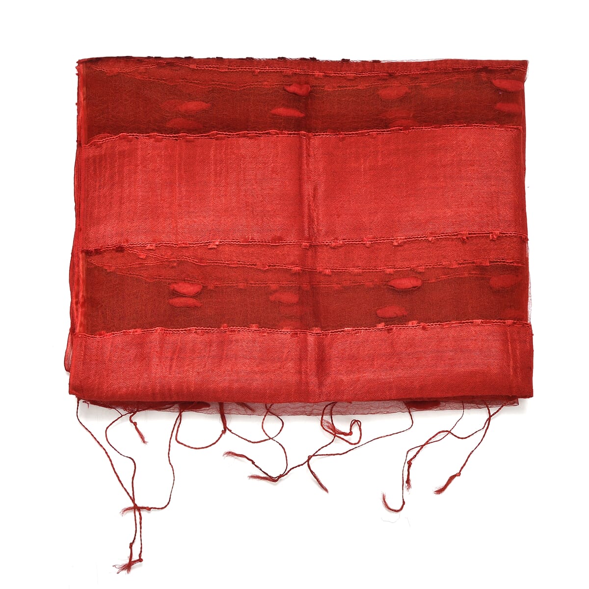 Closeout Red Silk and Modal Blend Natural Floating Stripe Scarf image number 4