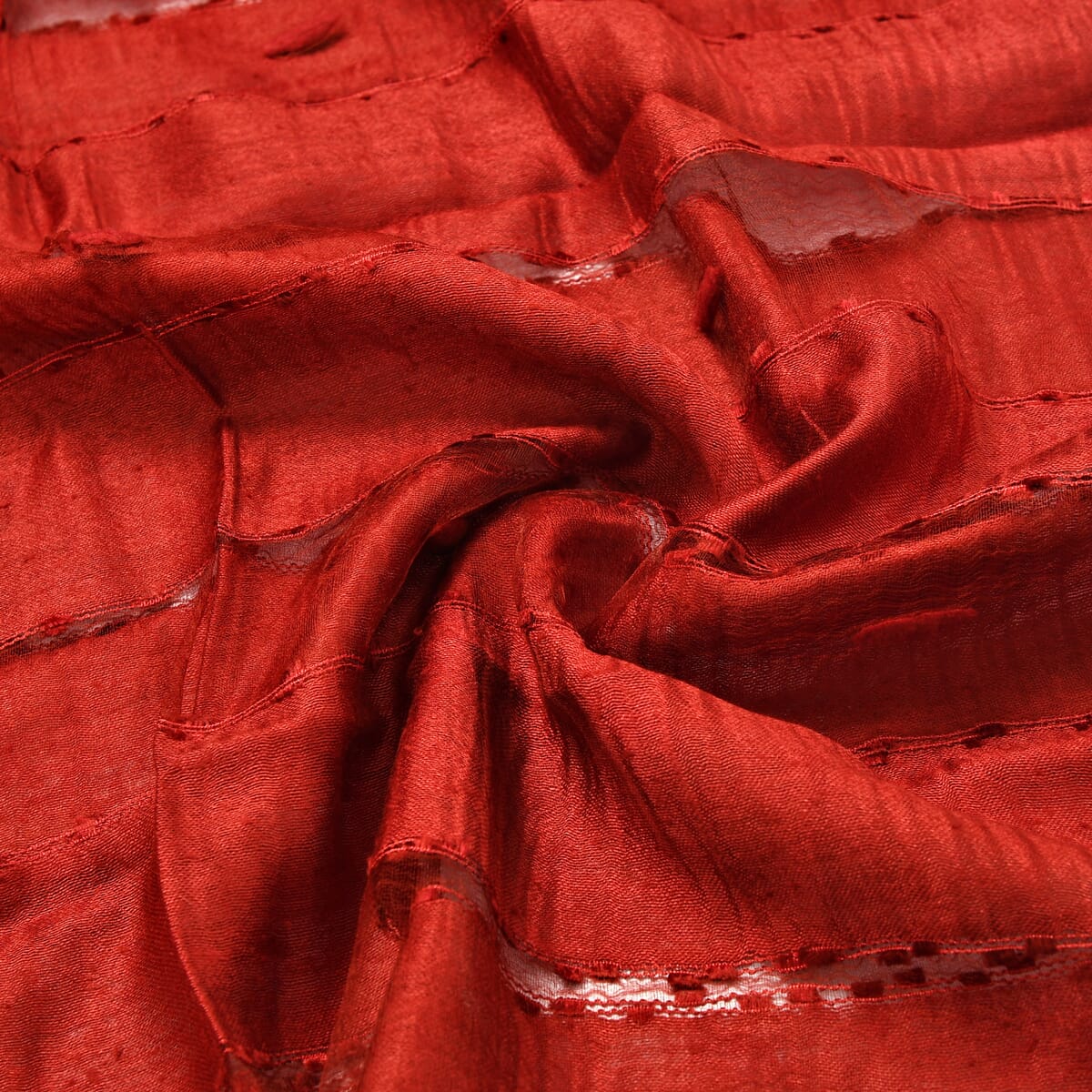 Closeout Red Silk and Modal Blend Natural Floating Stripe Scarf image number 5