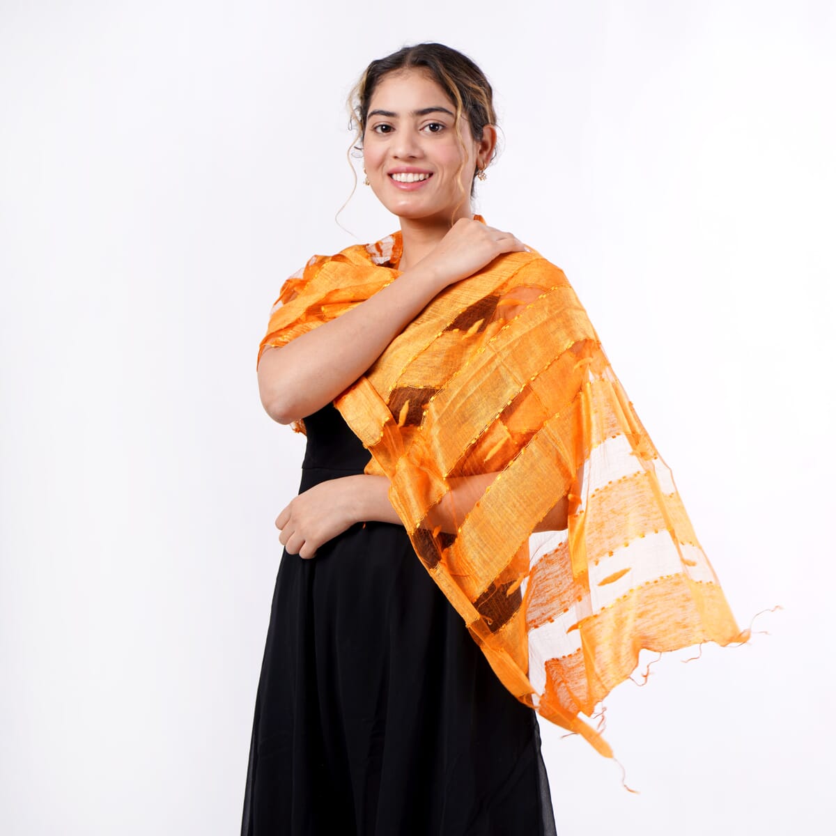 Closeout Golden Silk and Modal Blend Natural Floating Stripe Scarf image number 1
