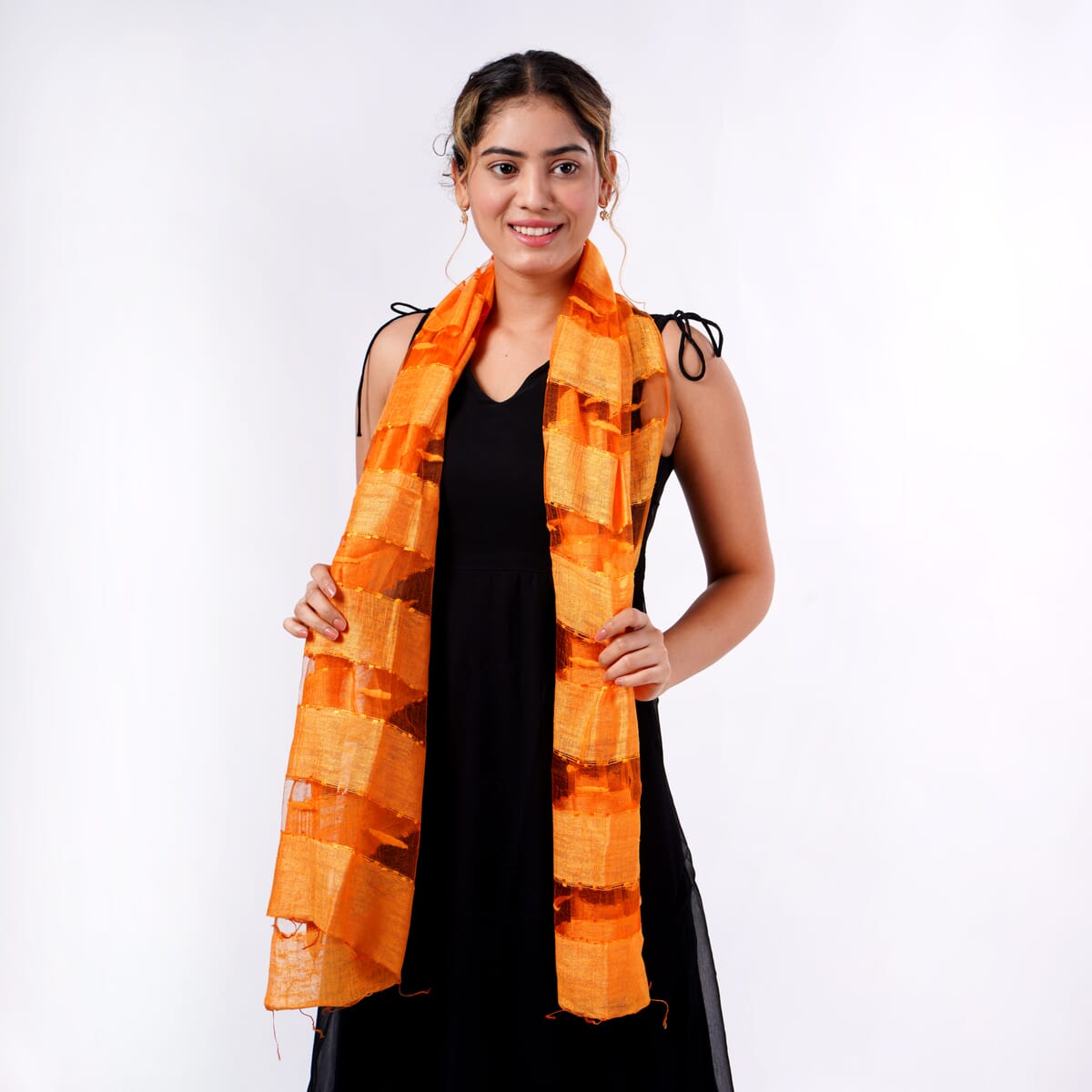 Closeout Golden Silk and Modal Blend Natural Floating Stripe Scarf image number 2