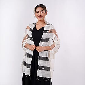 Closeout Neutral Silk and Modal Blend Natural Floating Stripe Scarf
