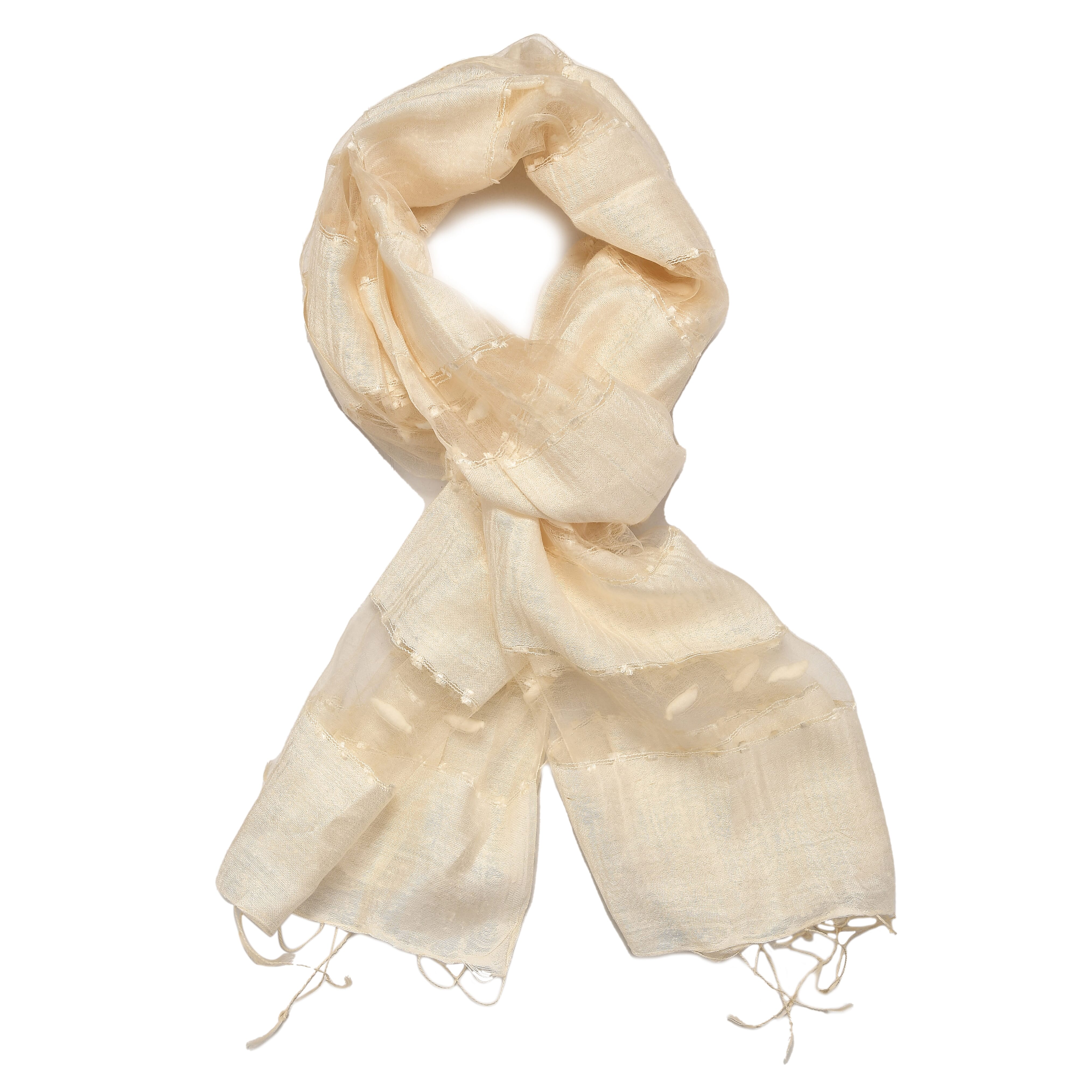 Closeout Neutral Silk and Modal Blend Natural Floating Stripe Scarf
