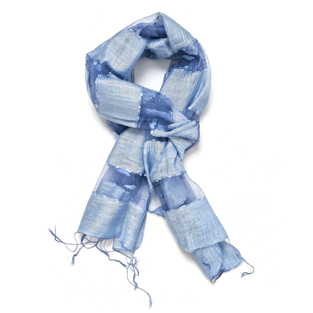 Light Blue Silk and Modal Blend Natural Floating Stripe Scarf image number 3