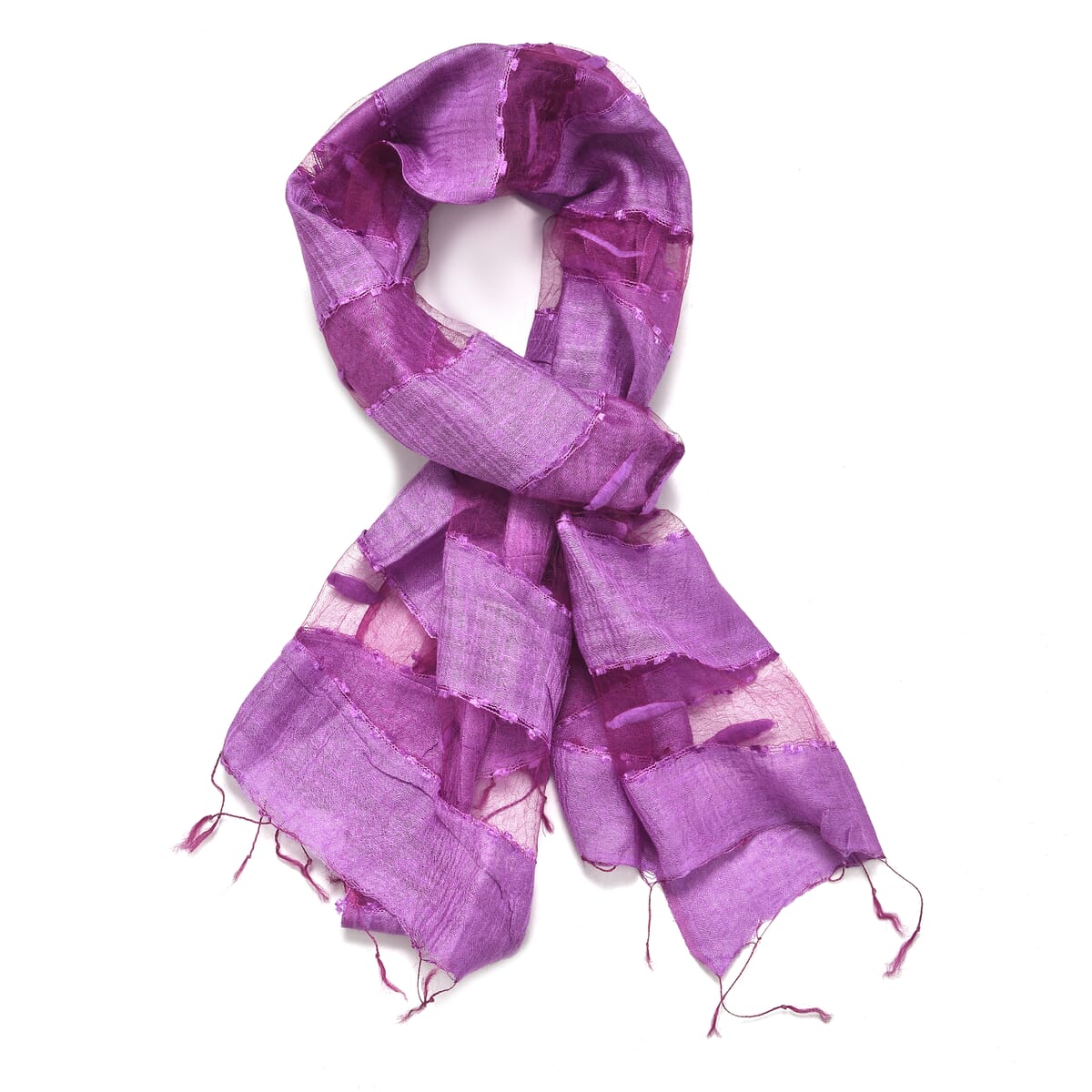 Closeout Purple Silk and Modal Blend Natural Floating Stripe Scarf image number 3