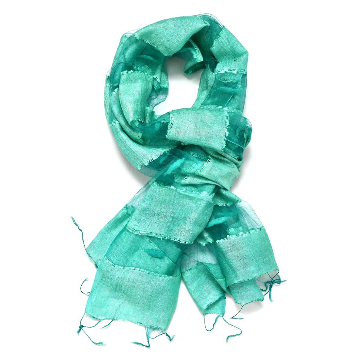Closeout Aqua Silk and Modal Blend Natural Floating Stripe Scarf image number 3
