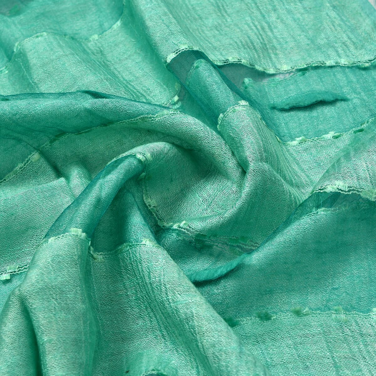 Closeout Aqua Silk and Modal Blend Natural Floating Stripe Scarf image number 5