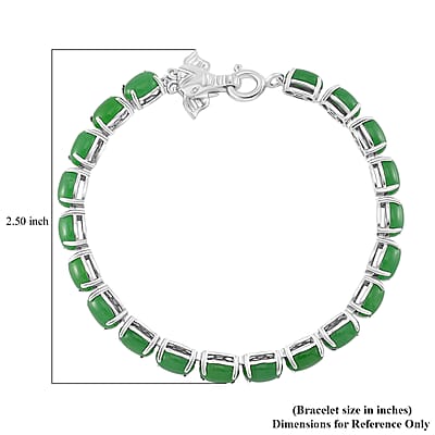 Green Jade (D) 32.25 ctw Tennis Bracelet with Elephant Head in Rhodium Over Sterling Sil (8.00 In)