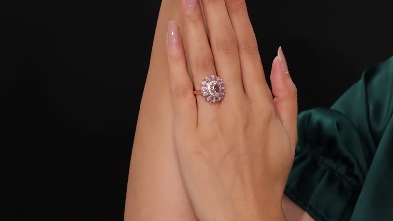 Premium Pink Morganite, Multi Gemstone Floral Ring in 18K Vermeil RG Over Sterling Silver (Size 10.0) 3.50 ctw