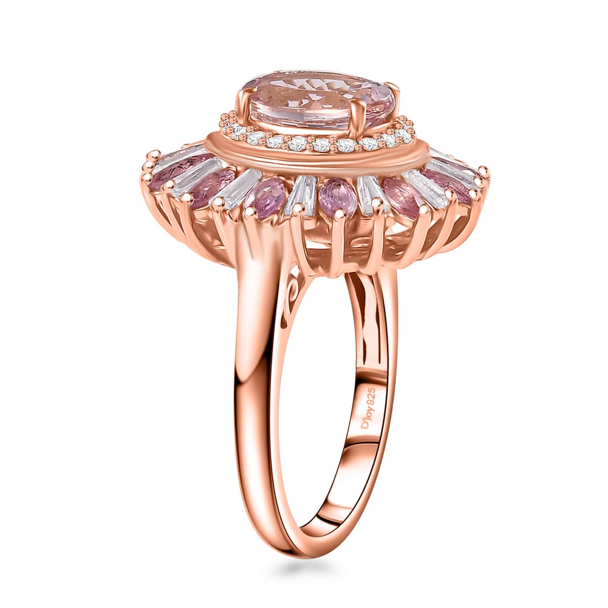 Premium Pink Morganite and Multi Gemstone 3.50 ctw Floral Ring in 18K Vermeil RG Over Sterling Silver (Size 10.0)  image number 3