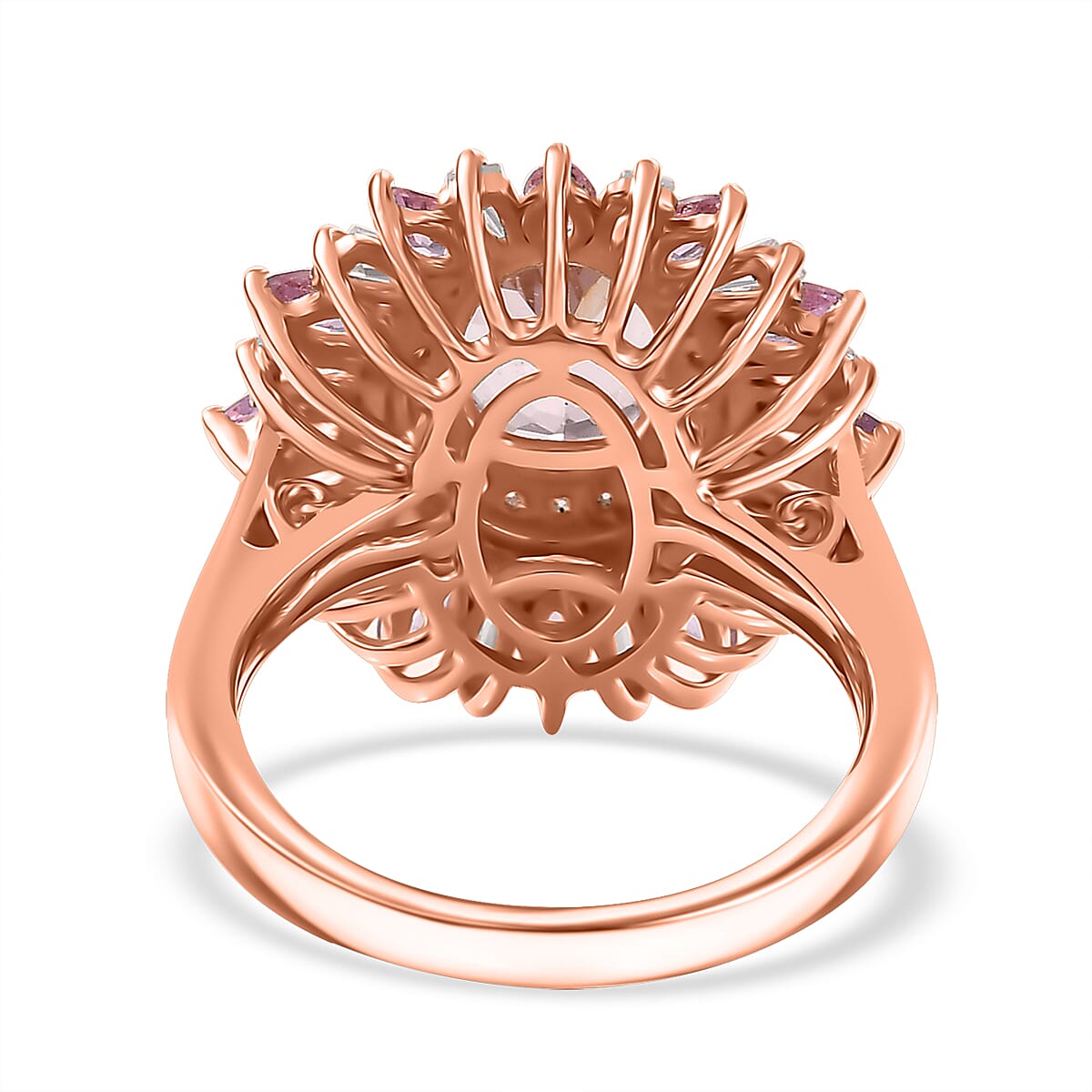 D'Joy Premium Pink Morganite and Multi Gemstone 3.50 ctw Floral Ring in 18K Vermeil RG Over Sterling Silver (Size 10.0) 