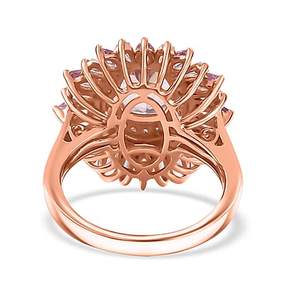 D'Joy Premium Pink Morganite and Multi Gemstone 3.50 ctw Floral Ring in 18K Vermeil RG Over Sterling Silver (Size 10.0) 