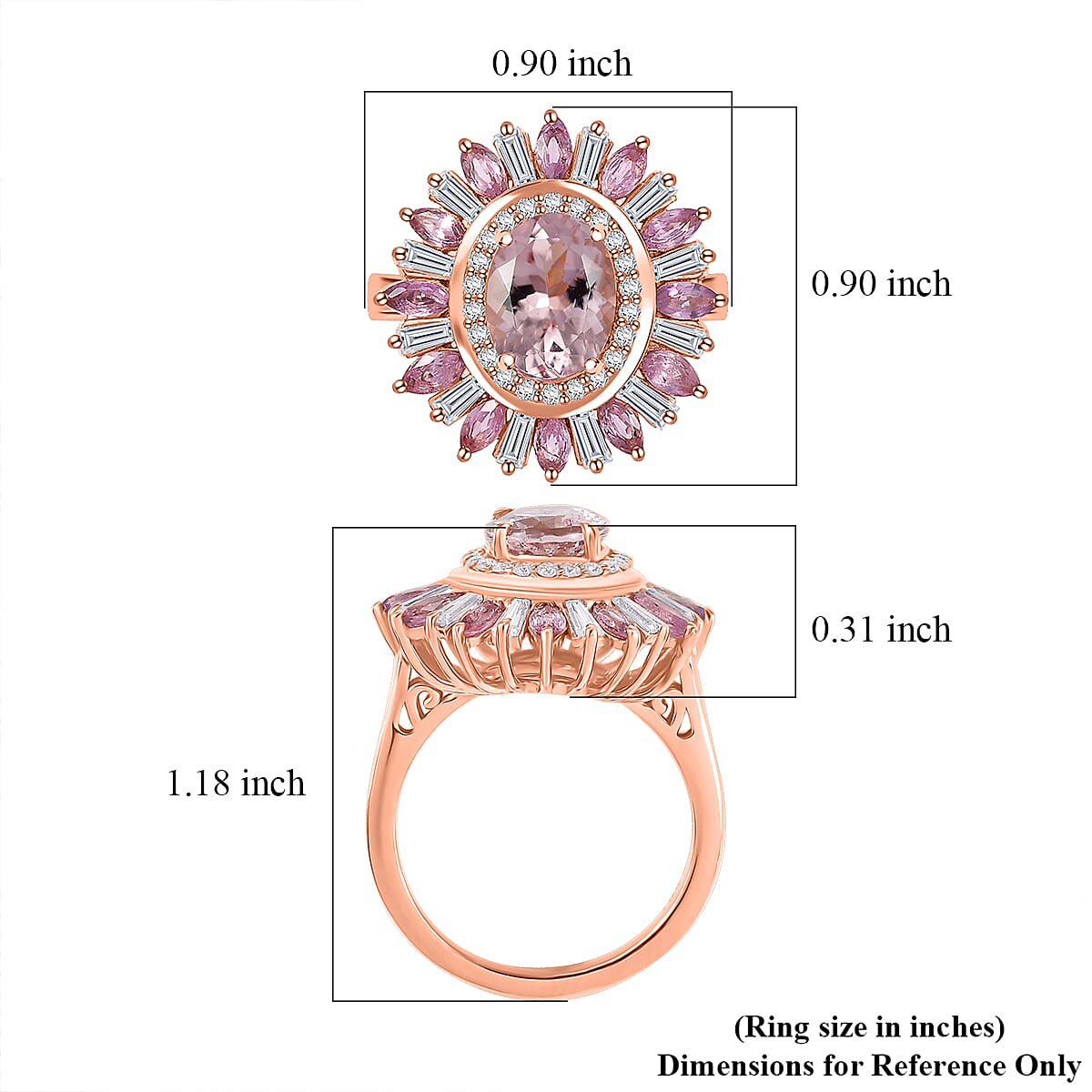 D'Joy Premium Pink Morganite and Multi Gemstone 3.50 ctw Floral Ring in 18K Vermeil RG Over Sterling Silver (Size 10.0) 