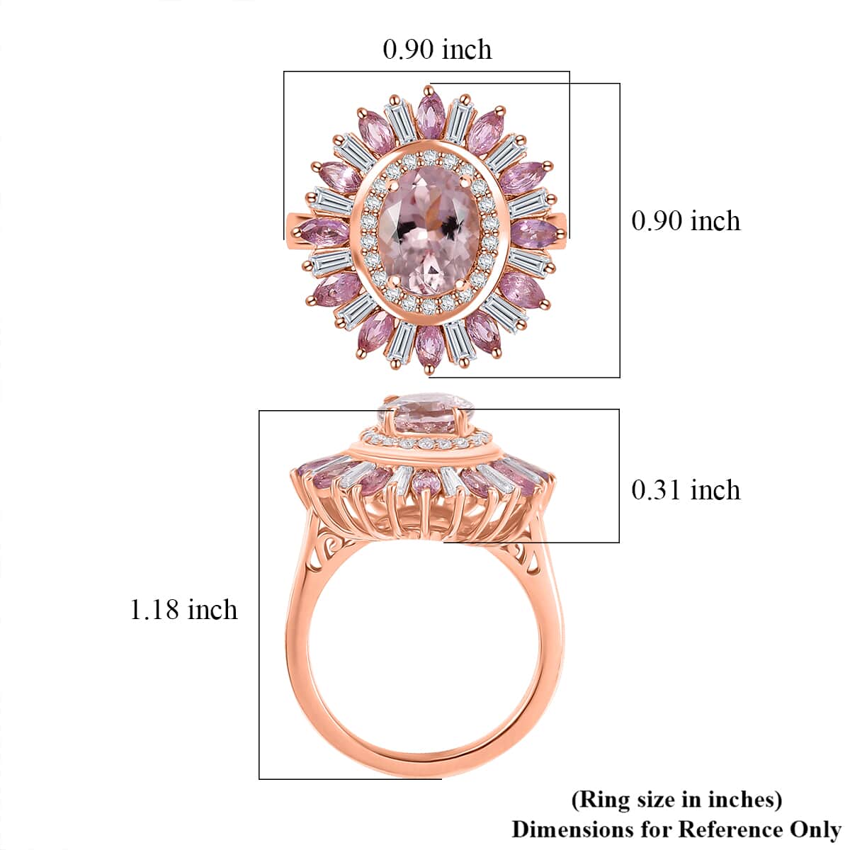 Premium Pink Morganite and Multi Gemstone 3.50 ctw Floral Ring in 18K Vermeil RG Over Sterling Silver (Size 10.0)  image number 5